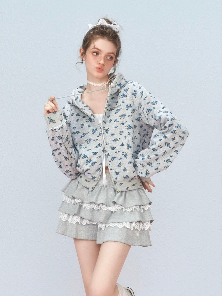 AYF. Original Design Floral Off-shoulder Hoodie