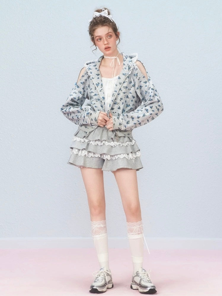 AYF. Original Design Floral Off-shoulder Hoodie