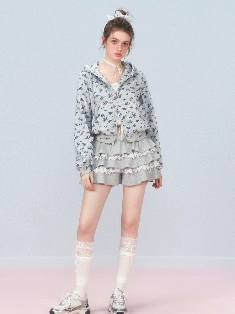 AYF. Original Design Floral Off-shoulder Hoodie