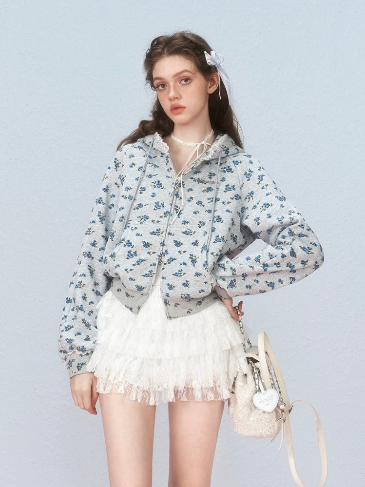 AYF. Original Design Floral Off-shoulder Hoodie