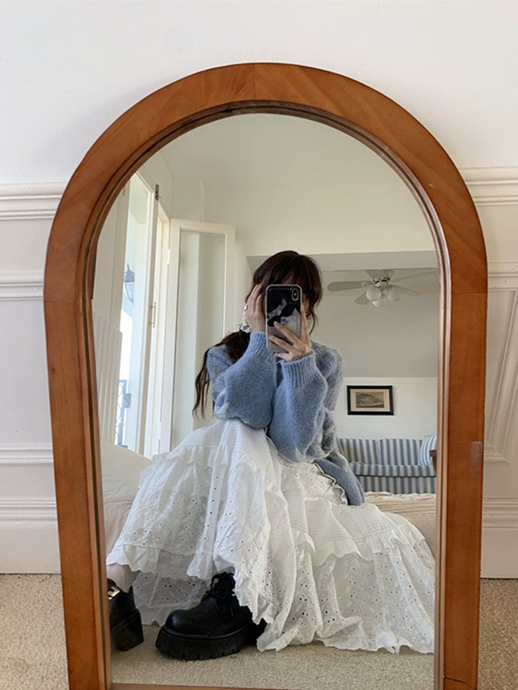 Zero Soda.White Lace Cake Long Skirt