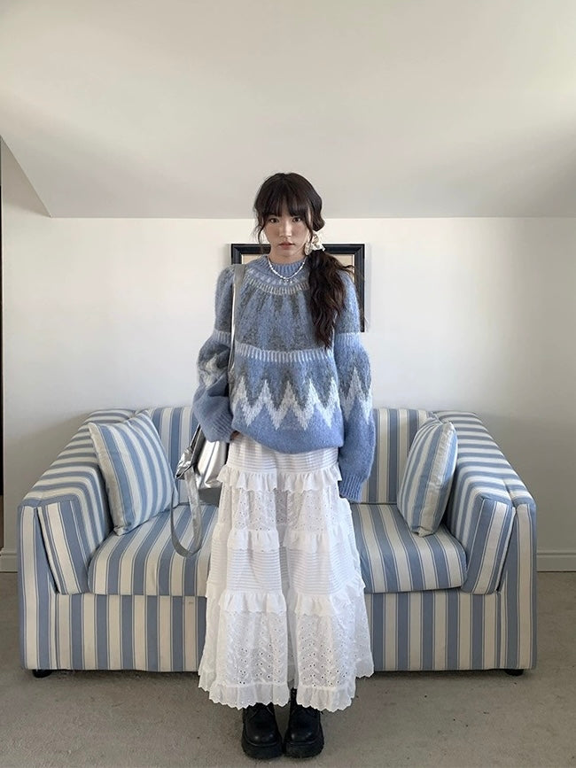 Zero Soda.White Lace Cake Long Skirt