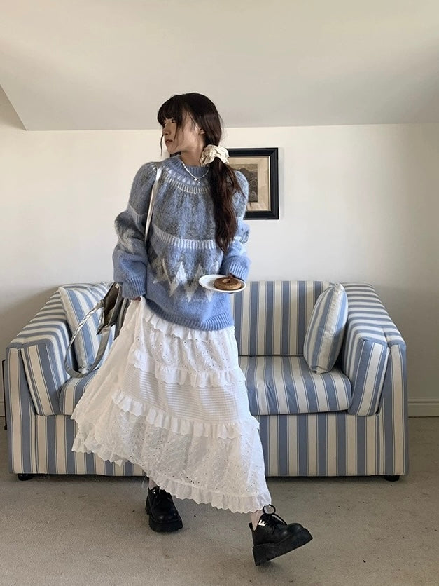 Zero Soda.White Lace Cake Long Skirt