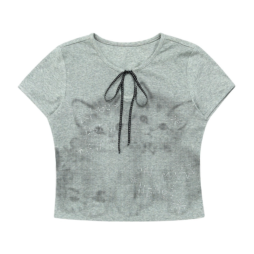 LOLOL.Original Design Diamond Cat Ribbon Top