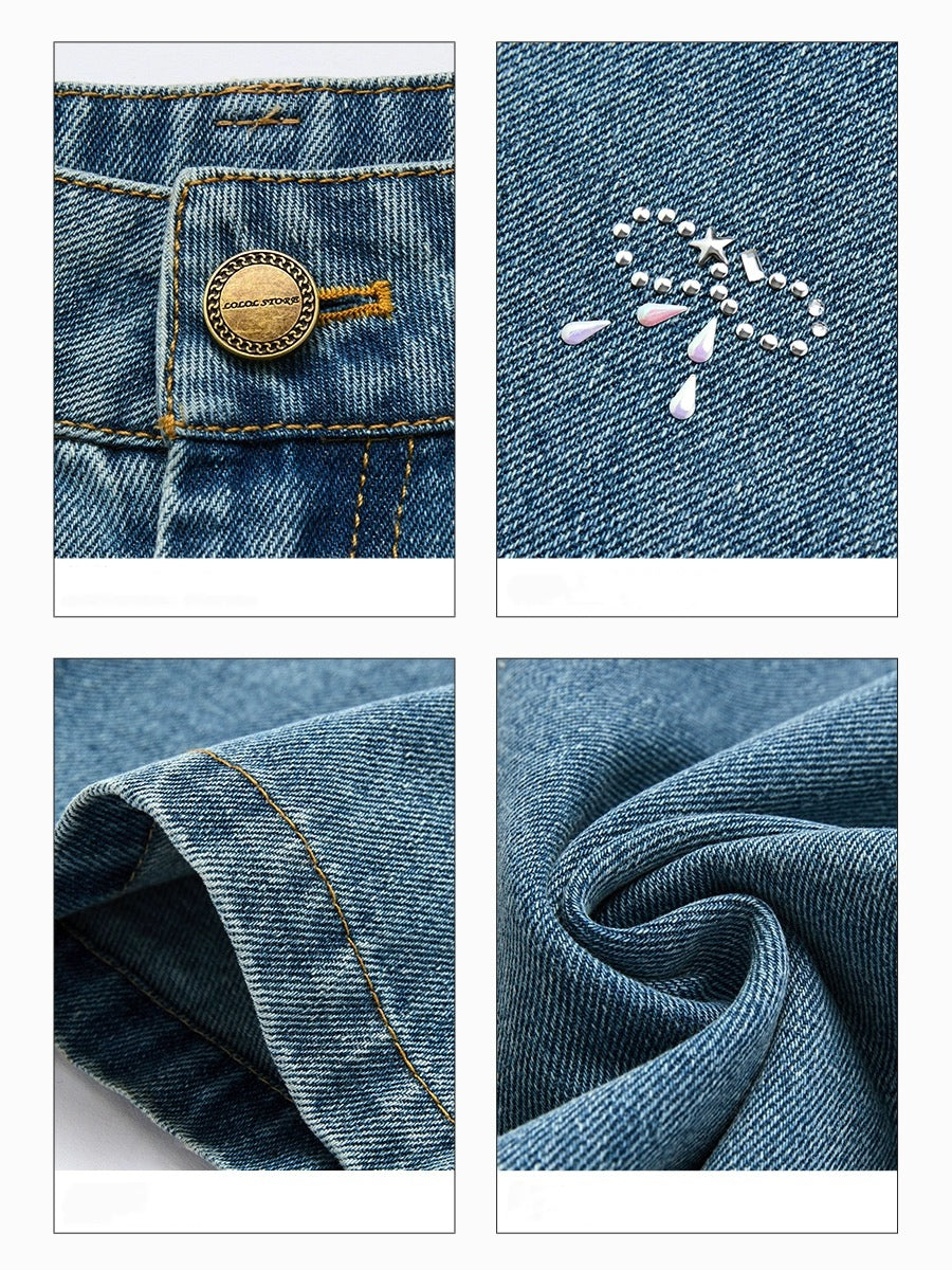 LOLOL.Original Design High Waist Straight Casual Jeans Pants