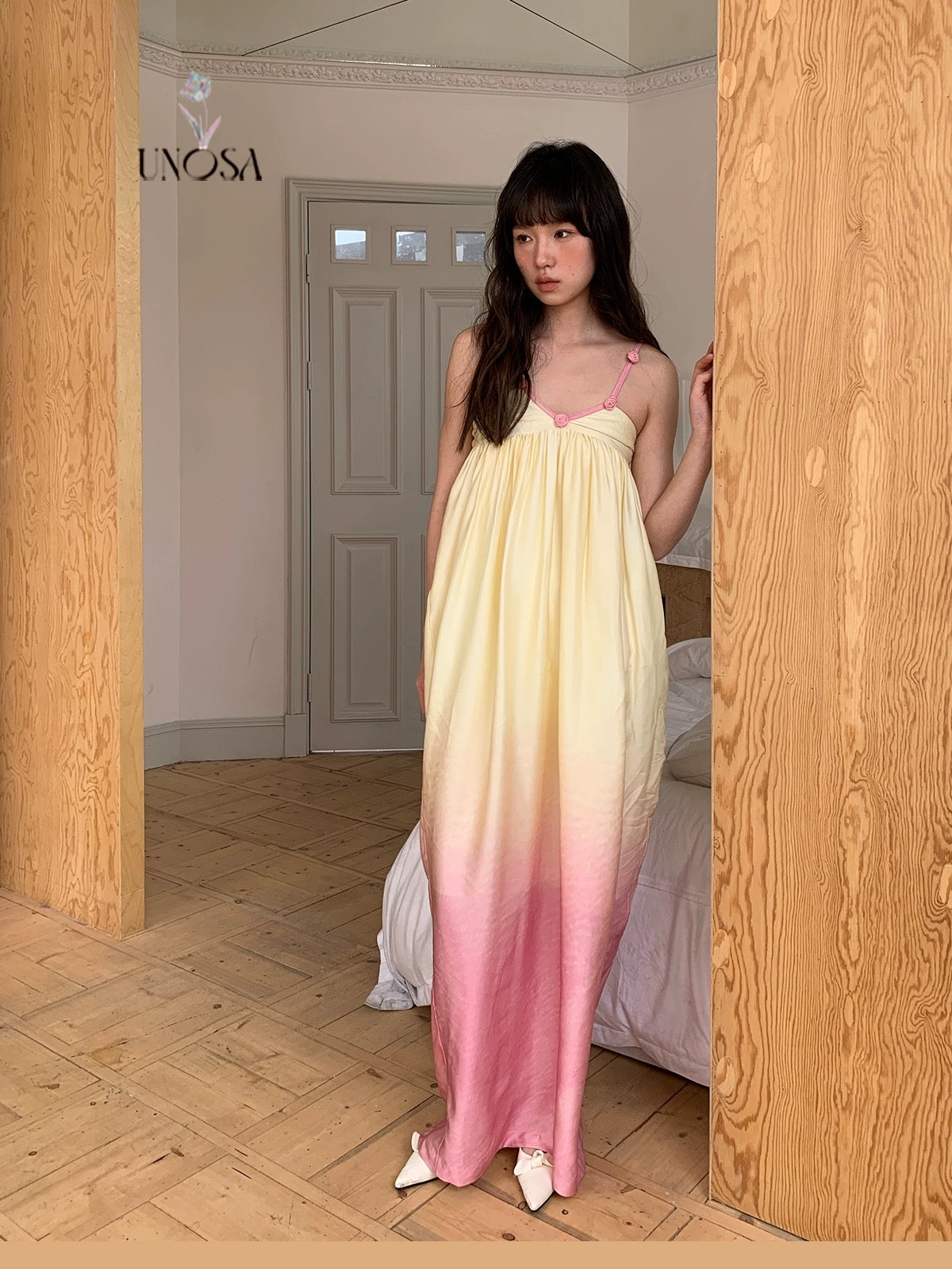 UNOSA.Original Design "Sunset Tulip" Gradient Holiday Long Dress