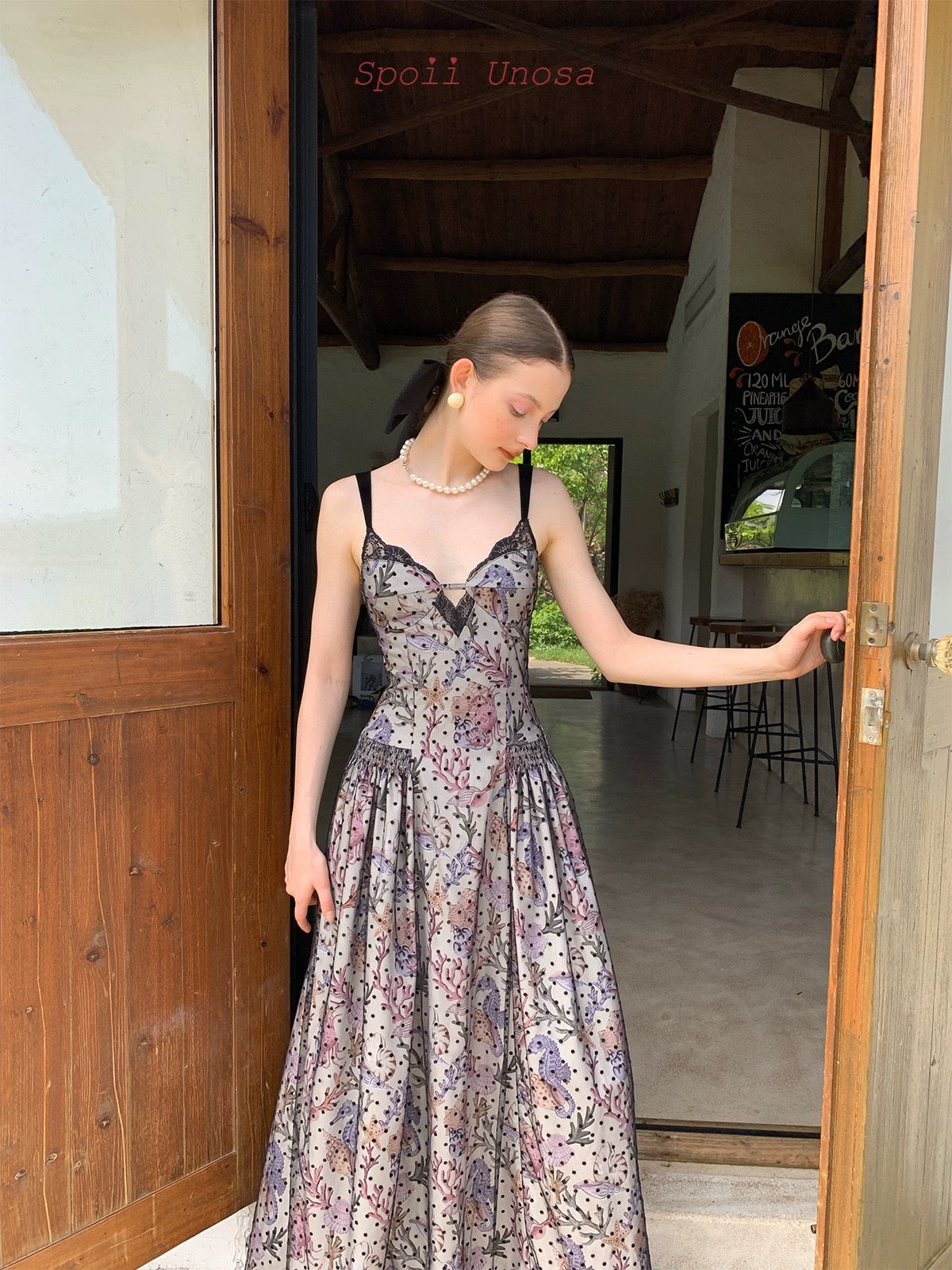 Spoii Unosa.Original Design.Baroque Lace Polka Dot Mesh Long Dress