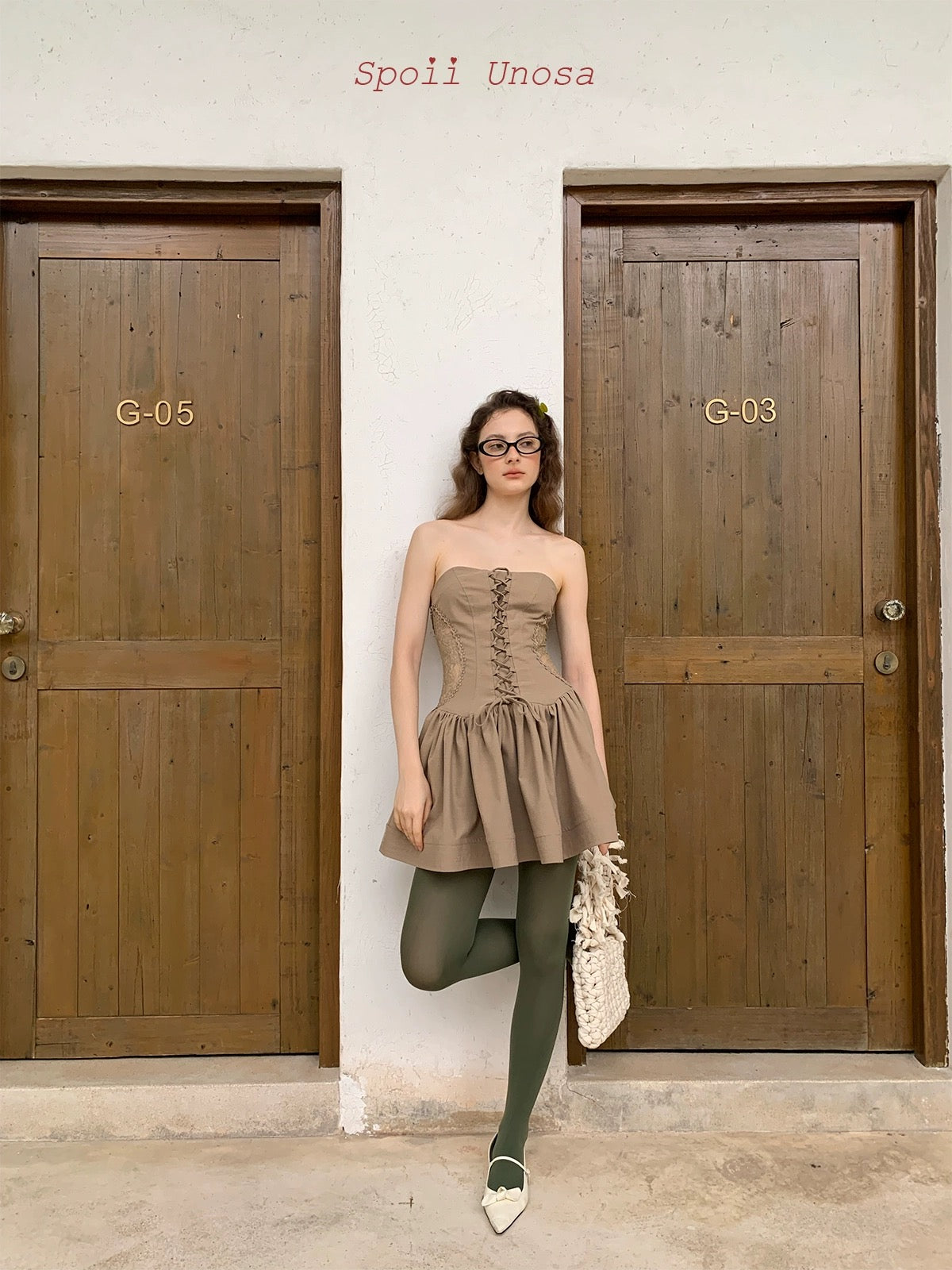 Spoii Unosa.Original Design Brown Lace Straps Tube Top Dress