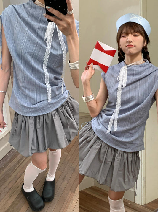 Zero Soda.Lace Frill Tops&Puff Skirt