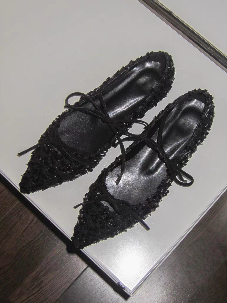 Wddy. Original Design Handmade Pointed-Toe Bow Strap Shoes