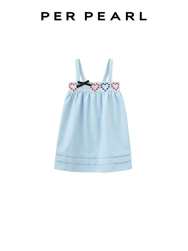 PER PEARL. Original Design Heart Embroidered Spaghetti Strap Dress