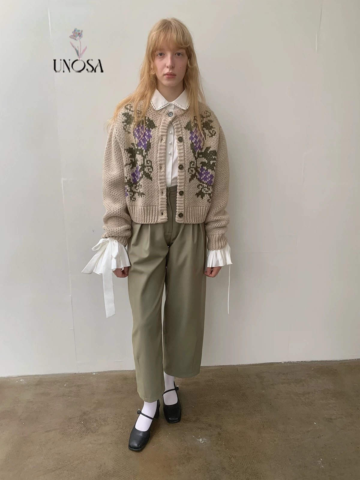 UNOSA. Original Design Grape-Pattern Jacquard Knit Cardigan Jacket