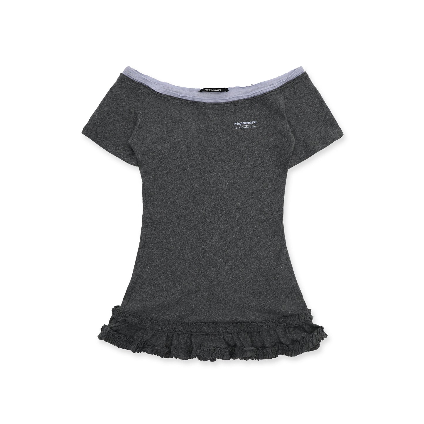 Moromoro. Original Design Cotton-Linen Off-Shoulder Embroidered Lace Trim T-Shirt