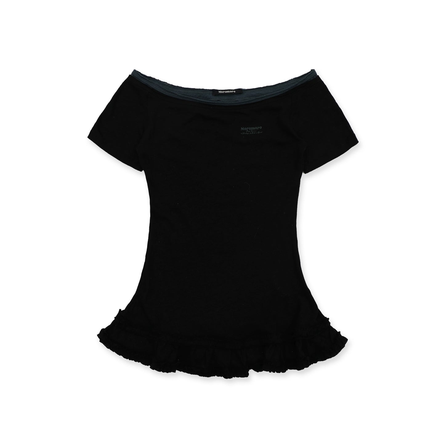 Moromoro. Original Design Cotton-Linen Off-Shoulder Embroidered Lace Trim T-Shirt