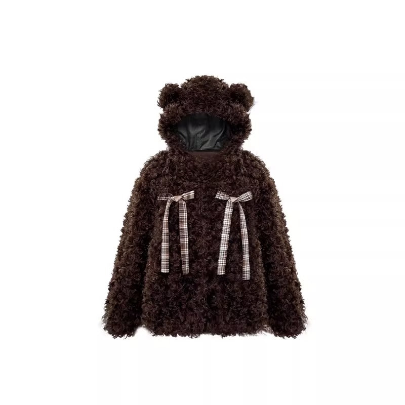 Narrator. Original Design Teddy Bear Hood Plush Cotton-Lined Short Jacket