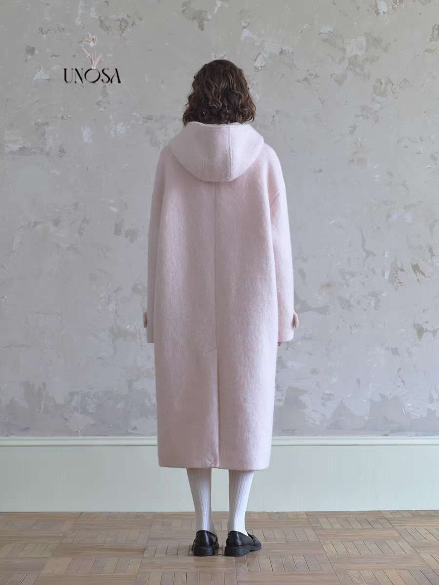UNOSA. Original Design Pink Hooded Wool Coat