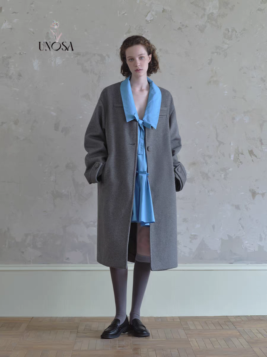 UNOSA. Original Design Blue Lapel Bow Puff Dress