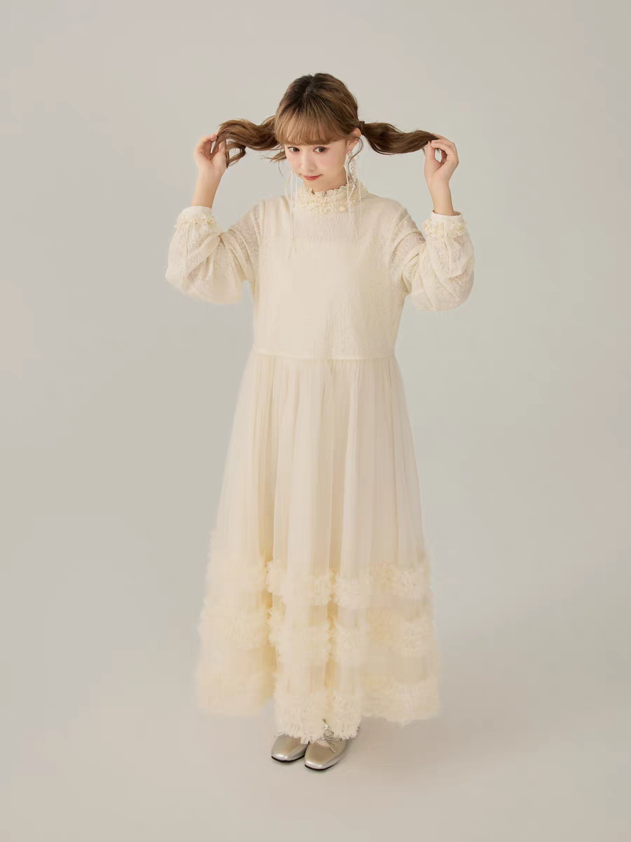 Mani. Original Design Mesh Jacquard Long Sleeve Dress