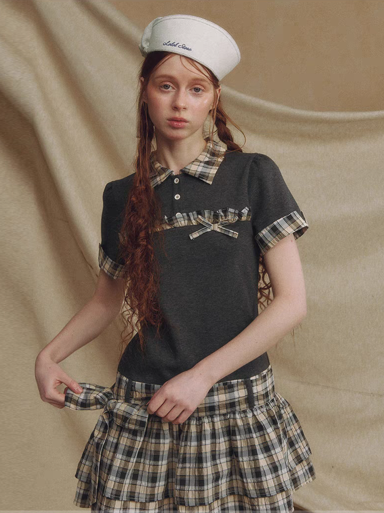 LOLOL. Original Design Contrast Plaid Layered Shirt Dress