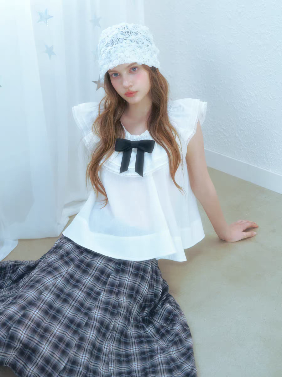 Narrator. Original Design Sleeveless Bow Top & Gingham Midi Skirt Set