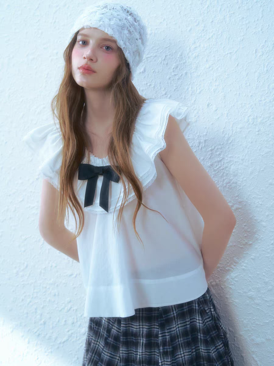 Narrator. Original Design Sleeveless Bow Top & Gingham Midi Skirt Set
