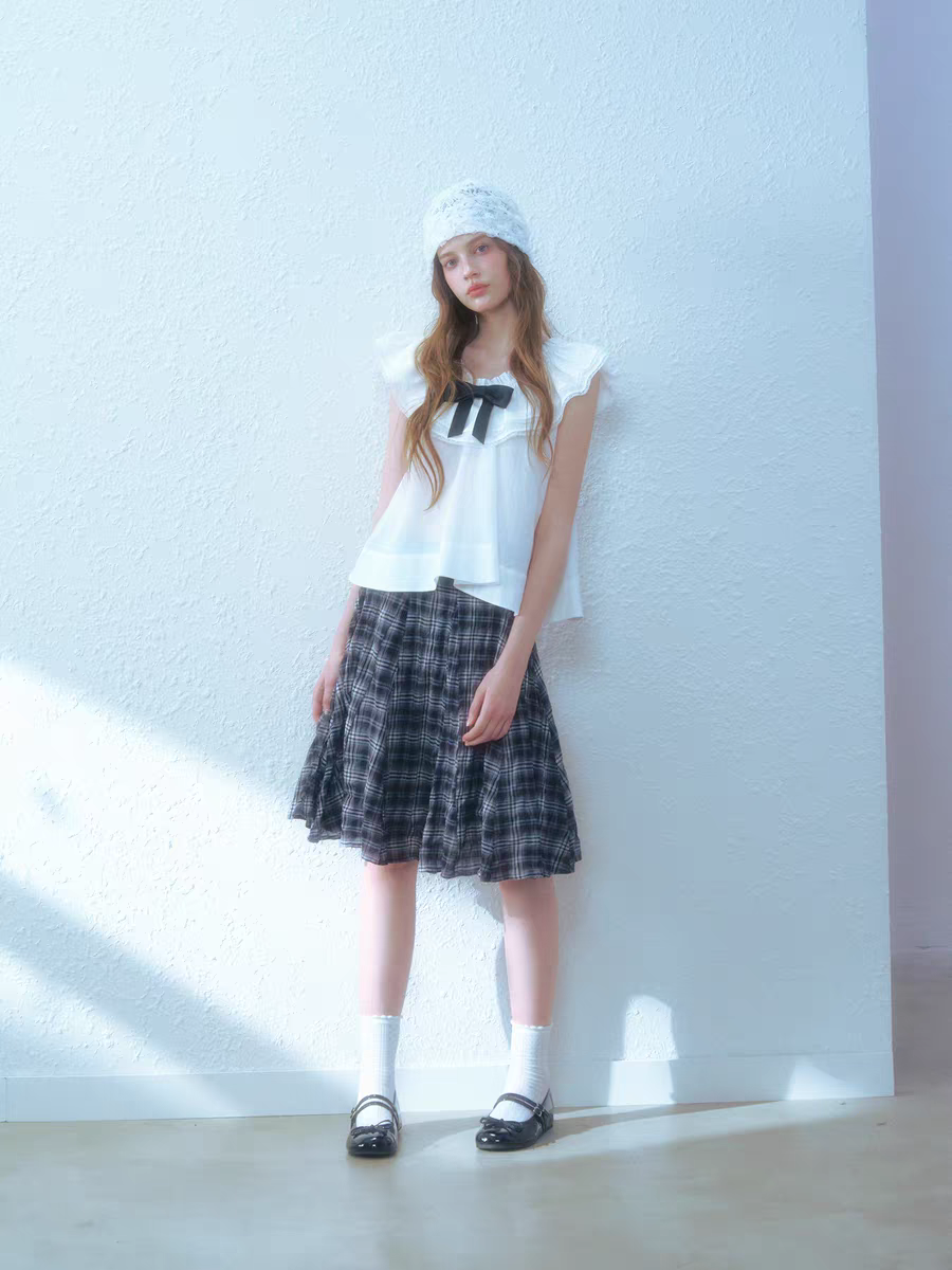 Narrator. Original Design Sleeveless Bow Top & Gingham Midi Skirt Set