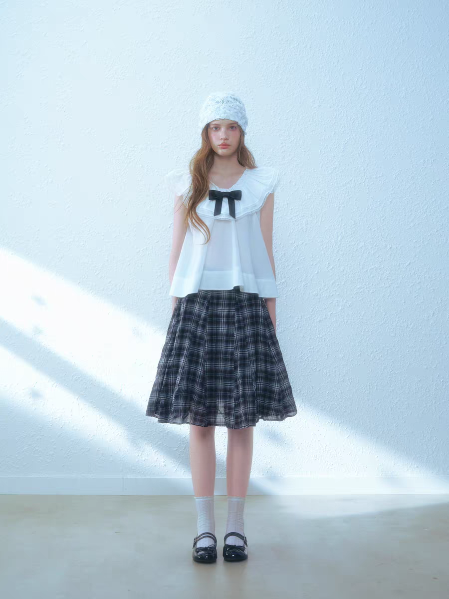 Narrator. Original Design Sleeveless Bow Top & Gingham Midi Skirt Set