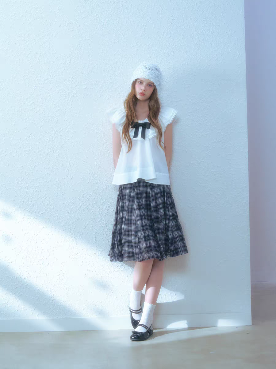 Narrator. Original Design Sleeveless Bow Top & Gingham Midi Skirt Set