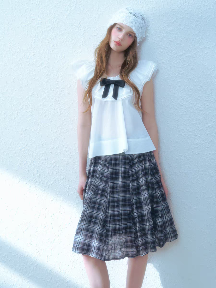 Narrator. Original Design Sleeveless Bow Top & Gingham Midi Skirt Set