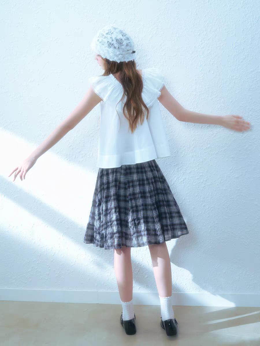 Narrator. Original Design Sleeveless Bow Top & Gingham Midi Skirt Set
