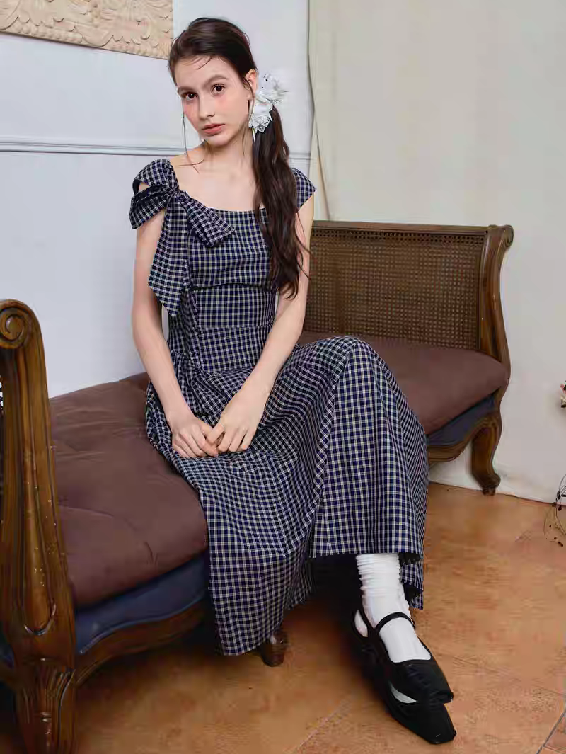 Ffringe. Original Design Asymmetrical Shoulder Detachable Bow Tie Maxi Dress