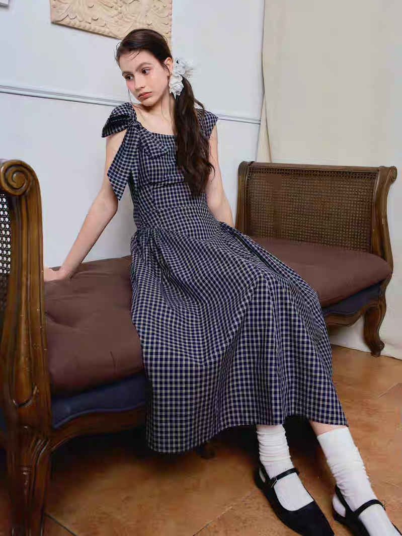 Ffringe. Original Design Asymmetrical Shoulder Detachable Bow Tie Maxi Dress
