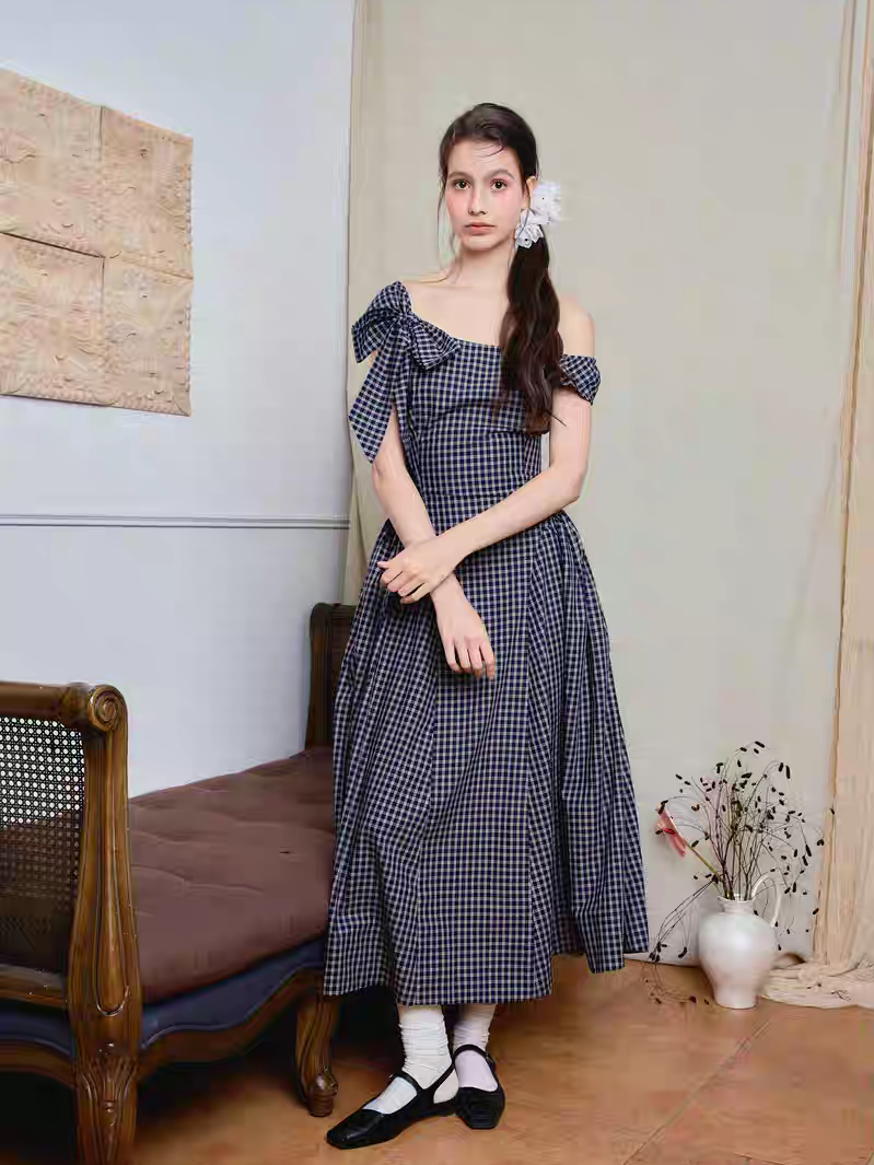 Ffringe. Original Design Asymmetrical Shoulder Detachable Bow Tie Maxi Dress