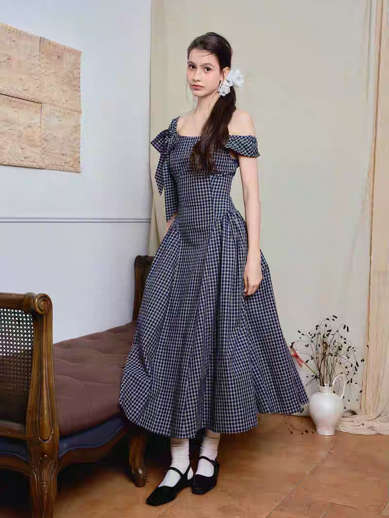 Ffringe. Original Design Asymmetrical Shoulder Detachable Bow Tie Maxi Dress