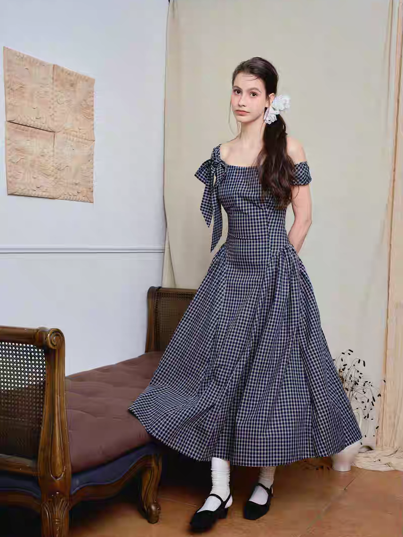Ffringe. Original Design Asymmetrical Shoulder Detachable Bow Tie Maxi Dress