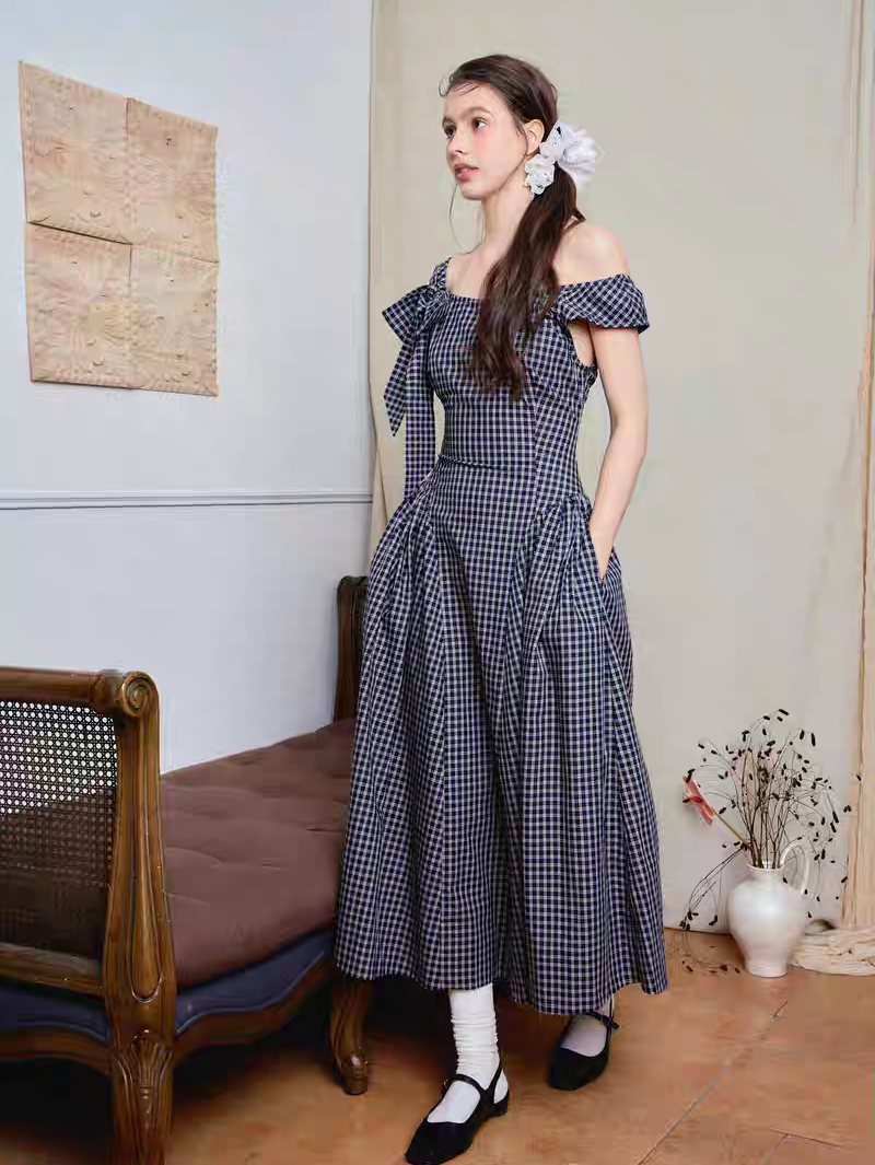 Ffringe. Original Design Asymmetrical Shoulder Detachable Bow Tie Maxi Dress