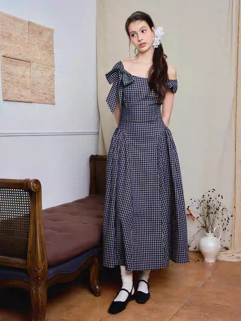 Ffringe. Original Design Asymmetrical Shoulder Detachable Bow Tie Maxi Dress
