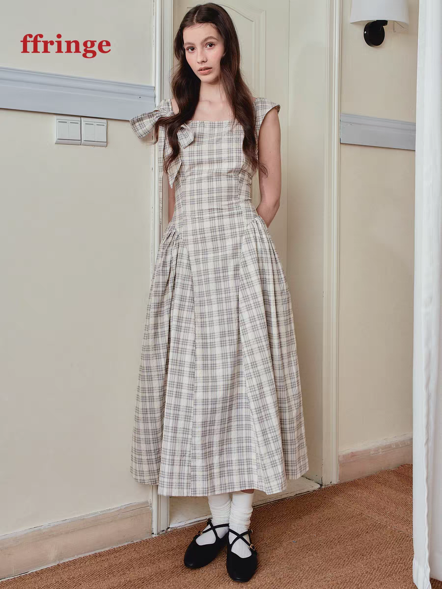 Ffringe. Original Design Asymmetrical Shoulder Detachable Bow Tie Maxi Dress