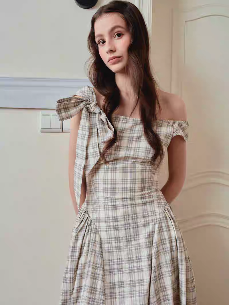 Ffringe. Original Design Asymmetrical Shoulder Detachable Bow Tie Maxi Dress