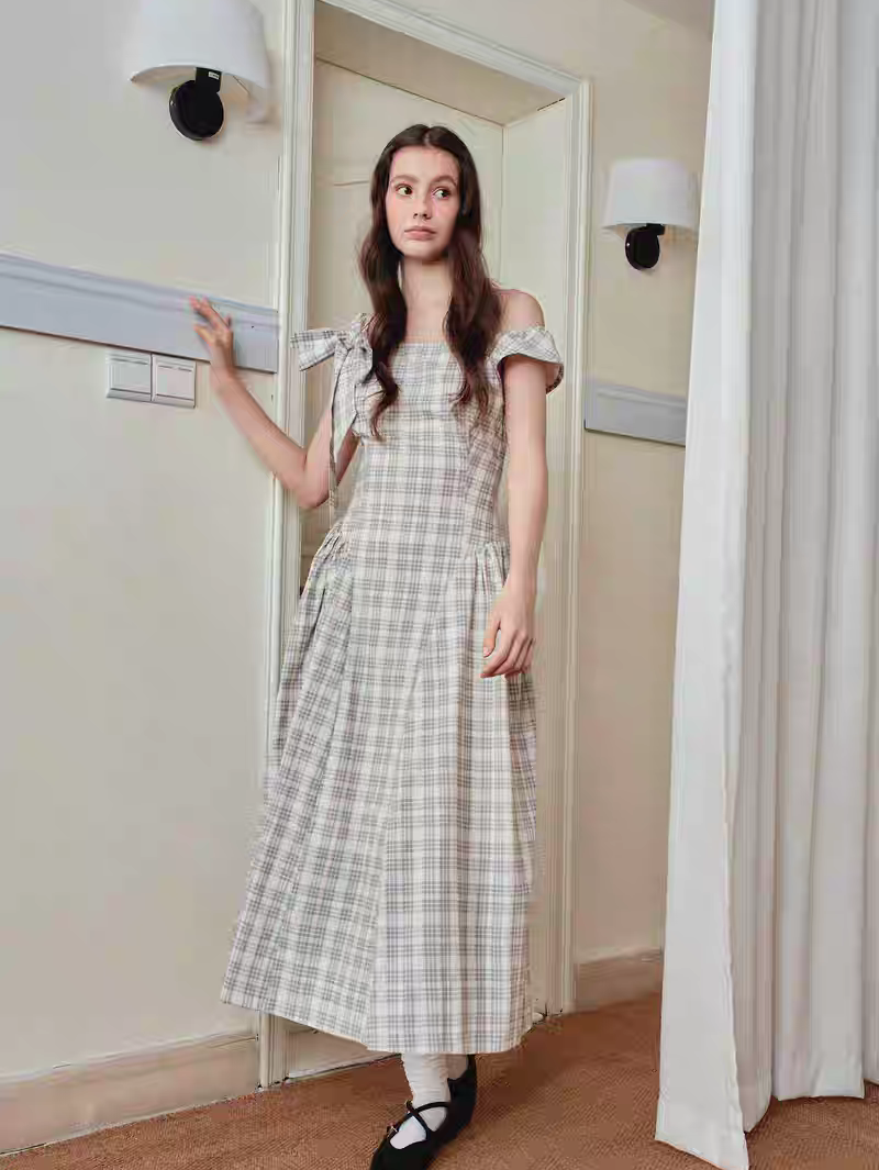 Ffringe. Original Design Asymmetrical Shoulder Detachable Bow Tie Maxi Dress