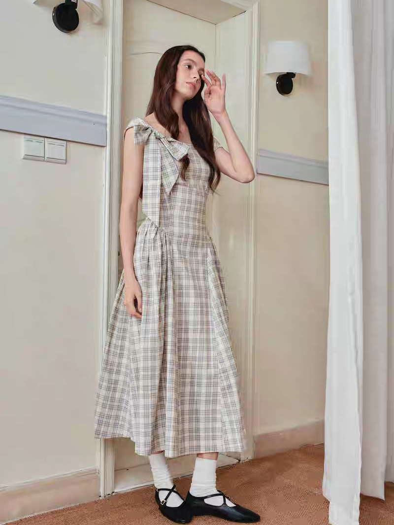 Ffringe. Original Design Asymmetrical Shoulder Detachable Bow Tie Maxi Dress