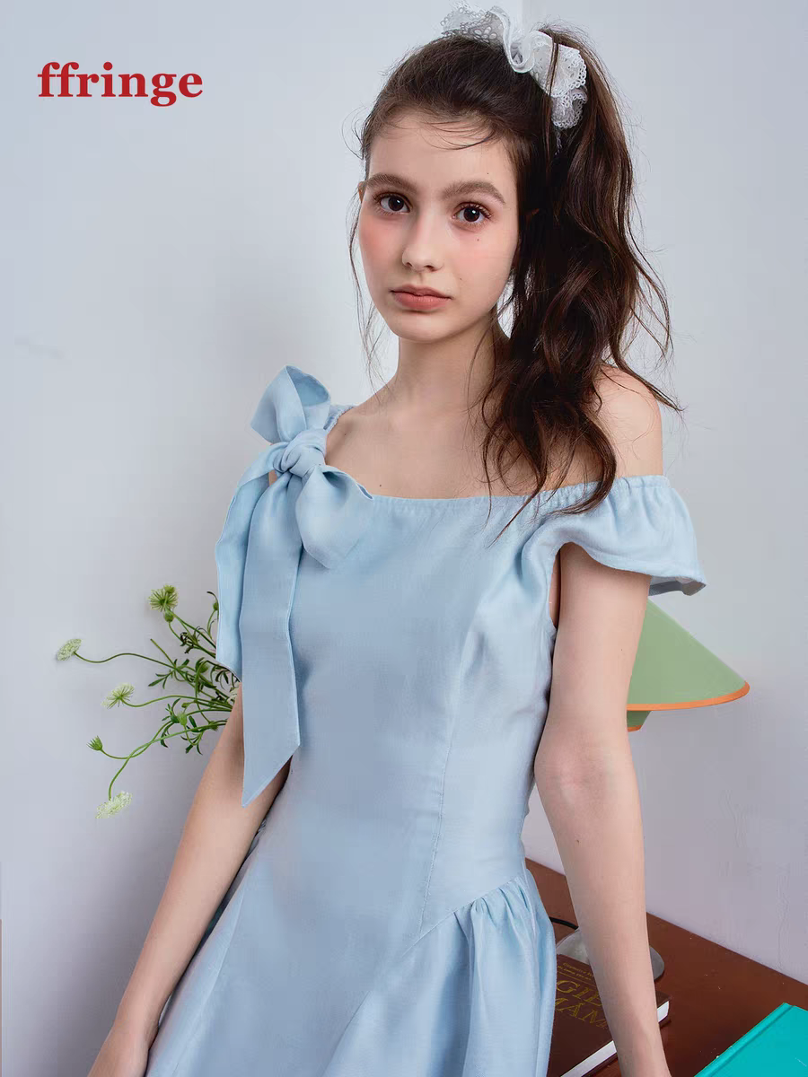 Ffringe. Original Design Asymmetrical Shoulder Detachable Bow Tie Maxi Dress