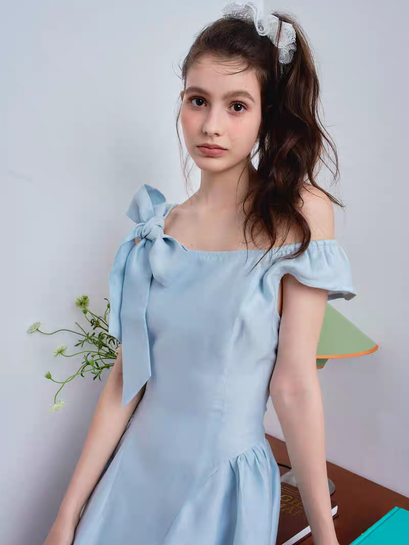 Ffringe. Original Design Asymmetrical Shoulder Detachable Bow Tie Maxi Dress