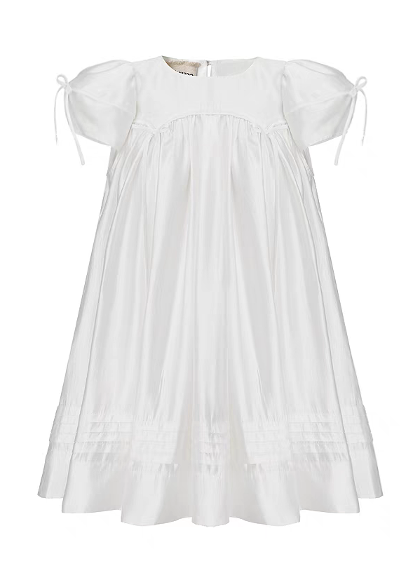 HSIYOUNWOO. Original Design Silk Bow Puff Sleeve Babydoll Dress