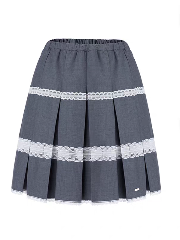 HSIYOUNWOO. Original Design Wool Lace Trim Pleated Skirt