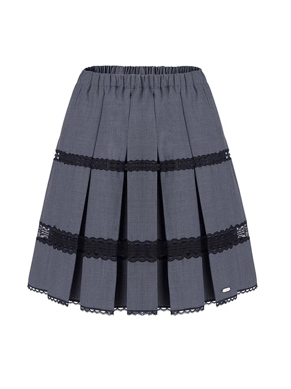 HSIYOUNWOO. Original Design Wool Lace Trim Pleated Skirt