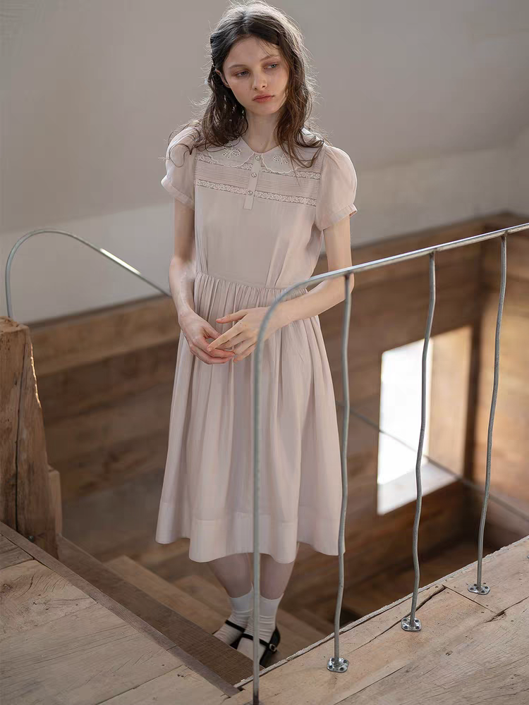 Kissgarnet. Original Design Embroidered Vintage Zip Cardigan & Bow Short Sleeve Dress Set