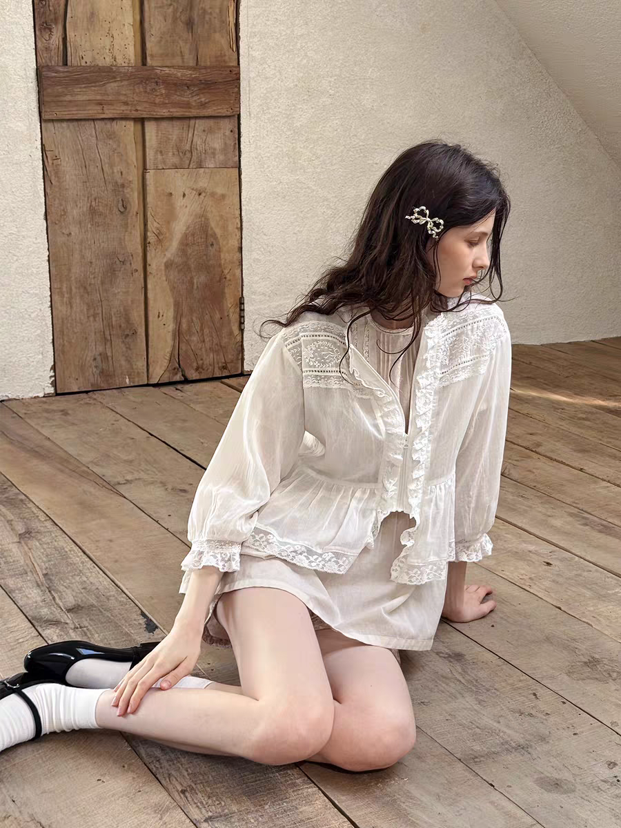 Kissgarnet. Original Design Embroidered Vintage Zip Cardigan & Bow Short Sleeve Dress Set
