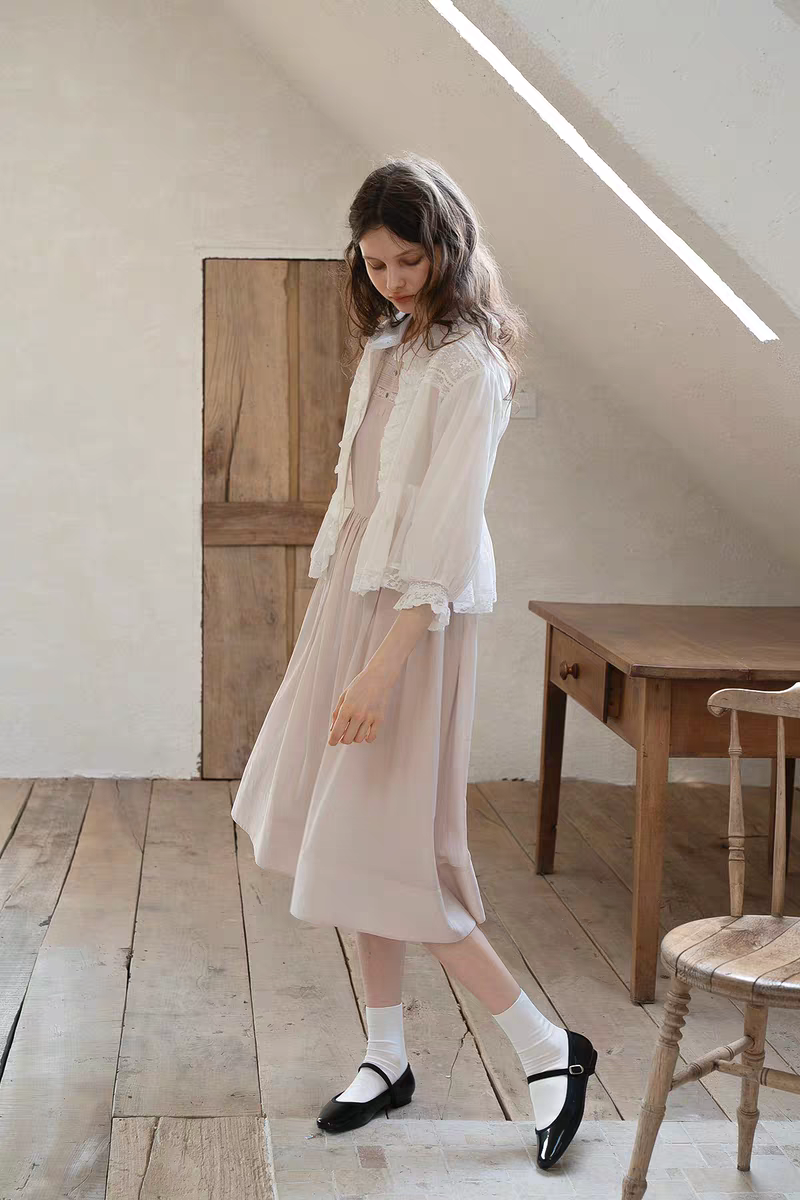 Kissgarnet. Original Design Embroidered Vintage Zip Cardigan & Bow Short Sleeve Dress Set