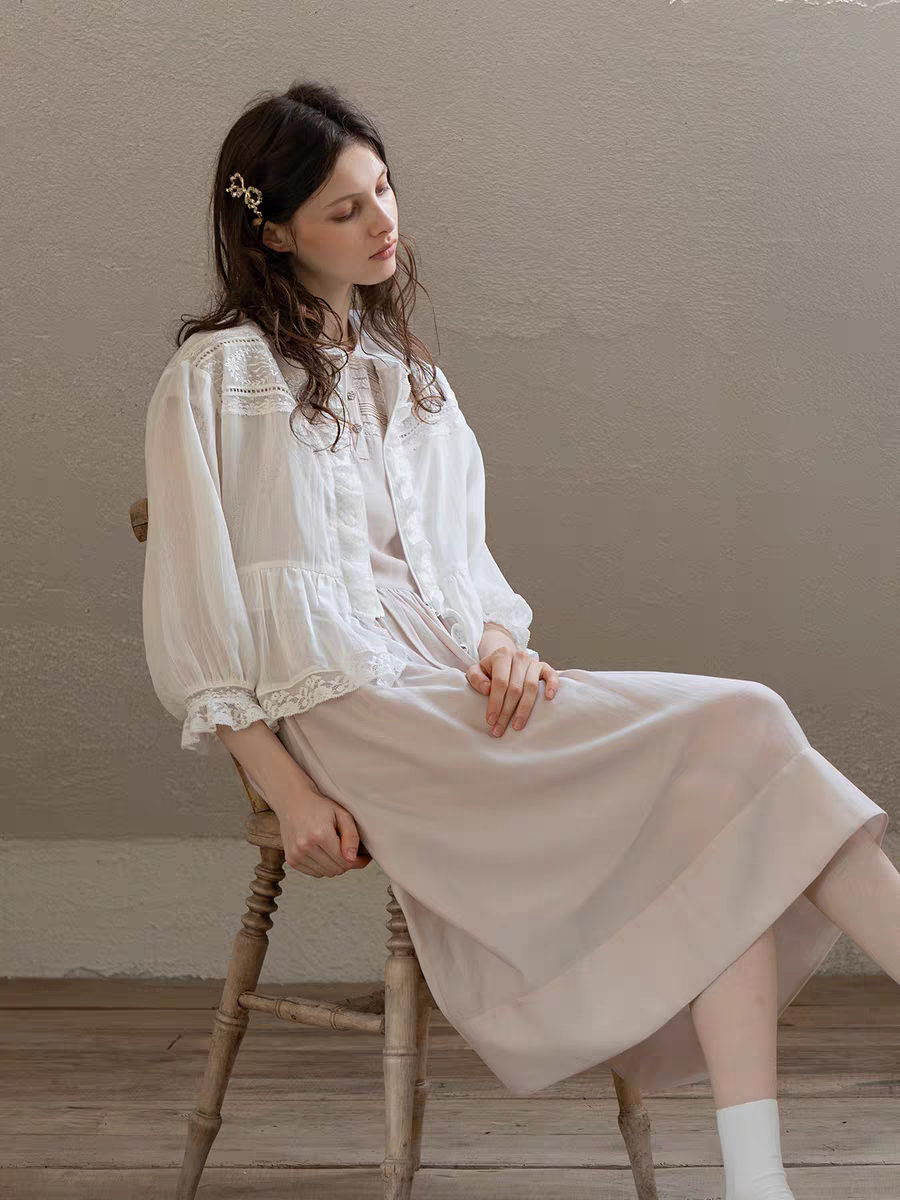 Kissgarnet. Original Design Embroidered Vintage Zip Cardigan & Bow Short Sleeve Dress Set